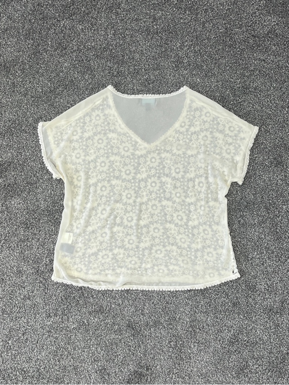 Cynthia Rowley Cream Crochet Lace V-Neck Top Size XL - Picture 4 of 8